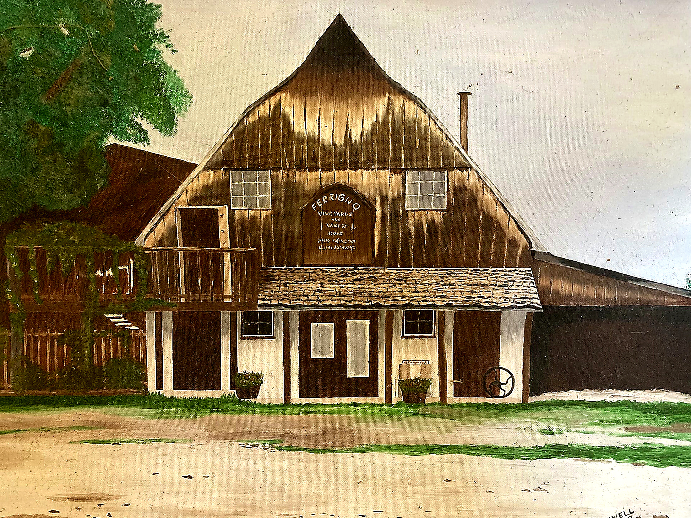 Historic painting of the Prairie Barn Winery barn